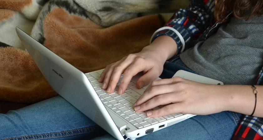 pharmacy student using laptop