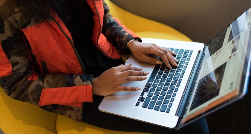 pharmacy student using laptop