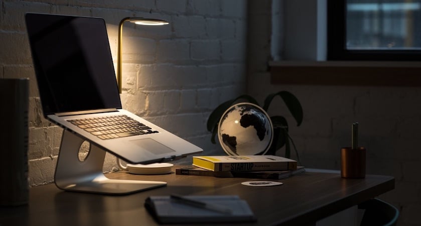 desk with laptop