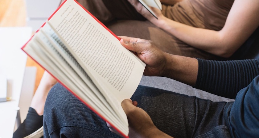 pharmacy school student reading a book