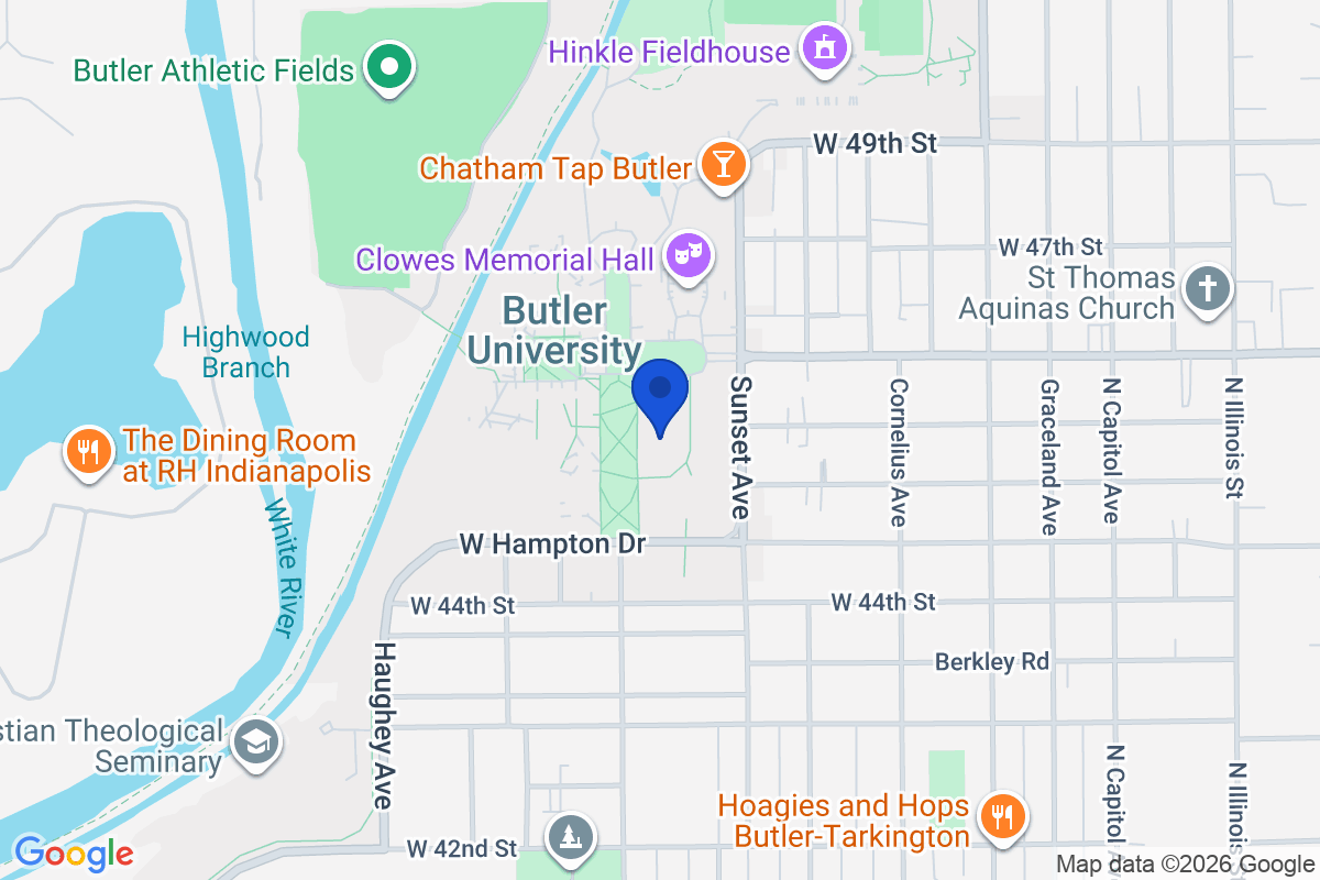 Map showing the location of Butler University in Indianapolis, Indiana