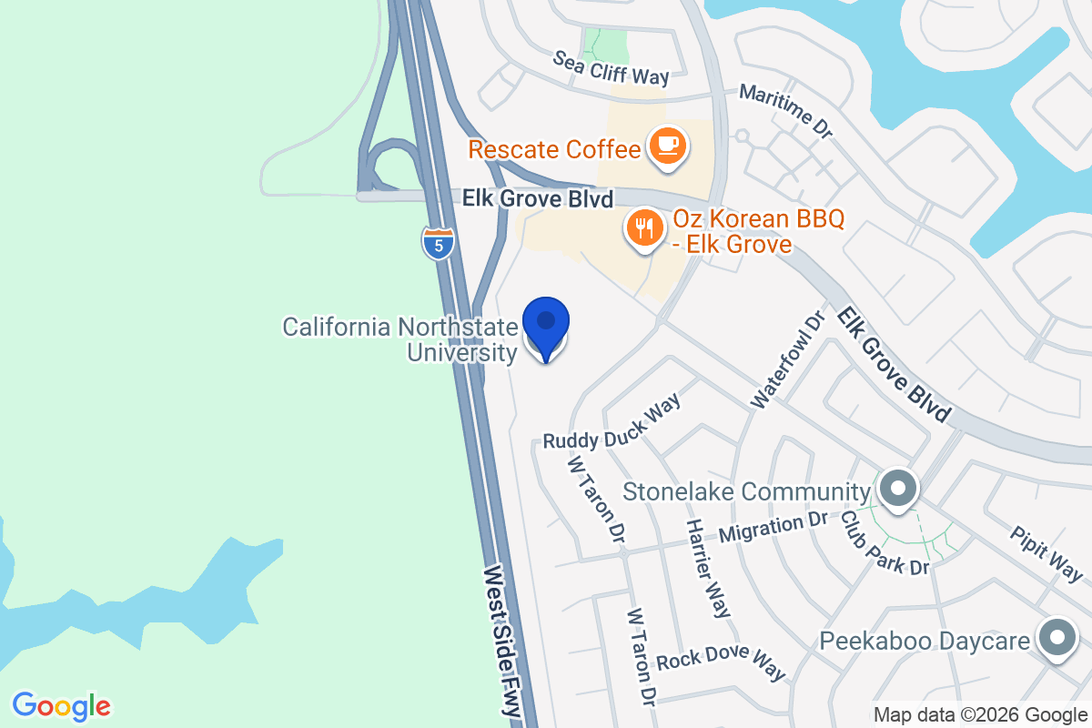 Map showing the location of California Northstate University in Elk Grove, California