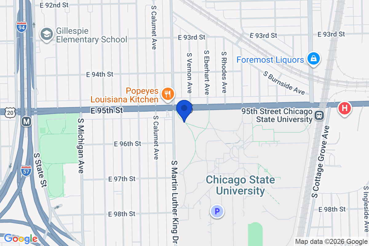 Map showing the location of Chicago State University in Chicago, Illinois