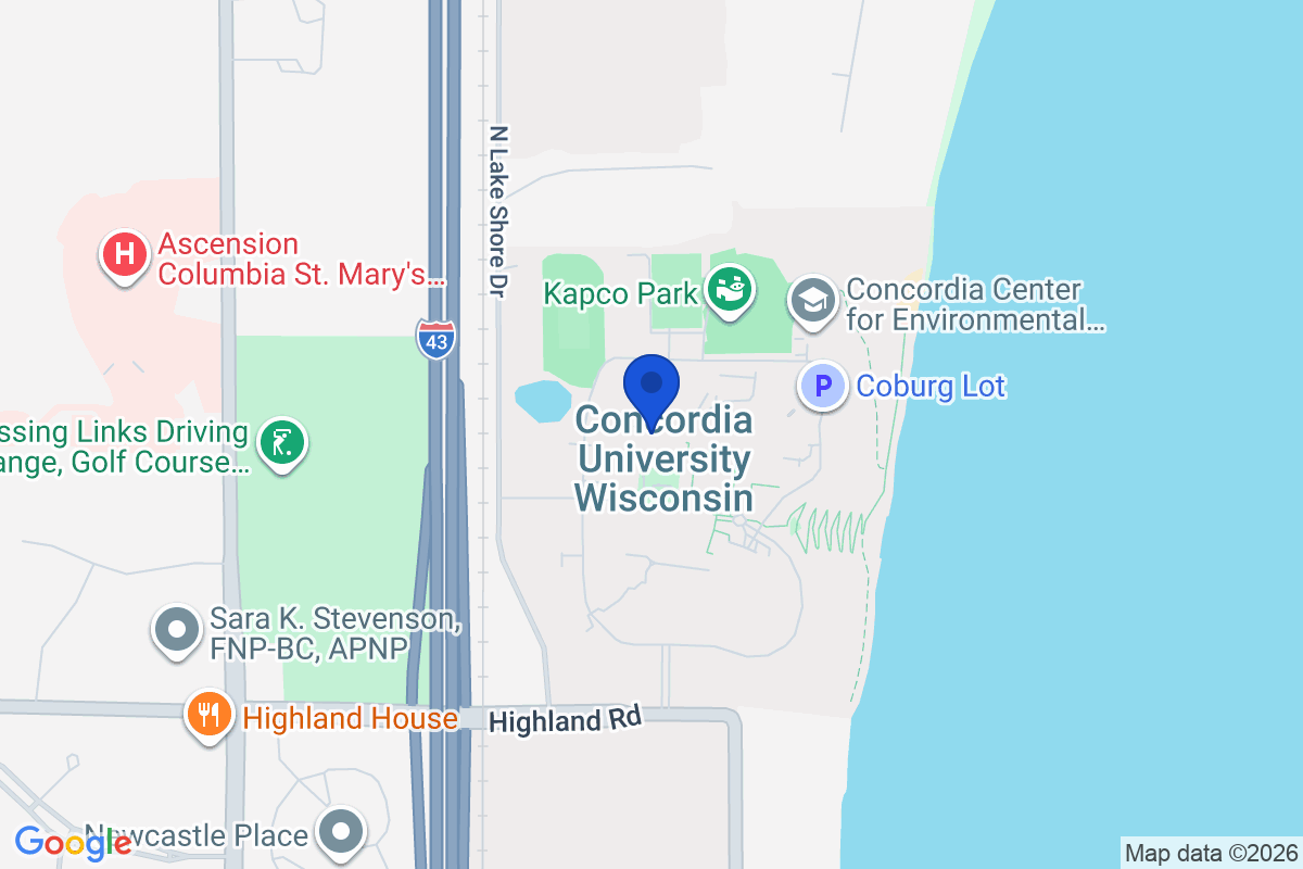 Map showing the location of Concordia University Wisconsin in Mequon, Wisconsin