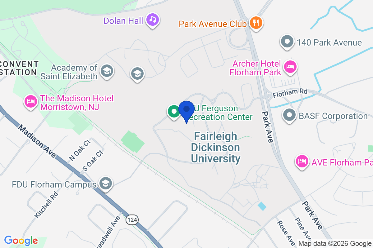 Map showing the location of Fairleigh Dickinson University in Florham Park, New Jersey