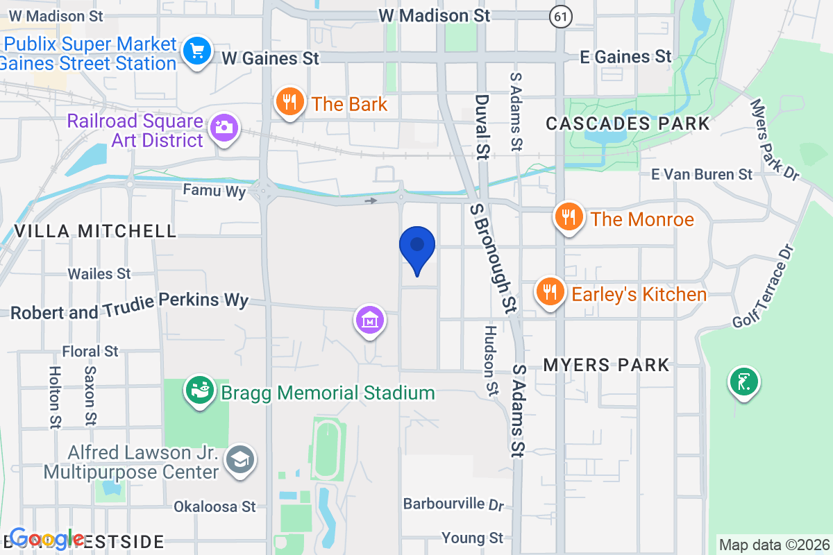 Map showing the location of Florida A&M University in Tallahassee, Florida