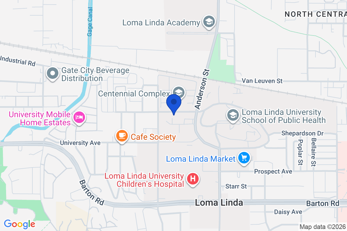Map showing the location of Loma Linda University in Loma Linda, California