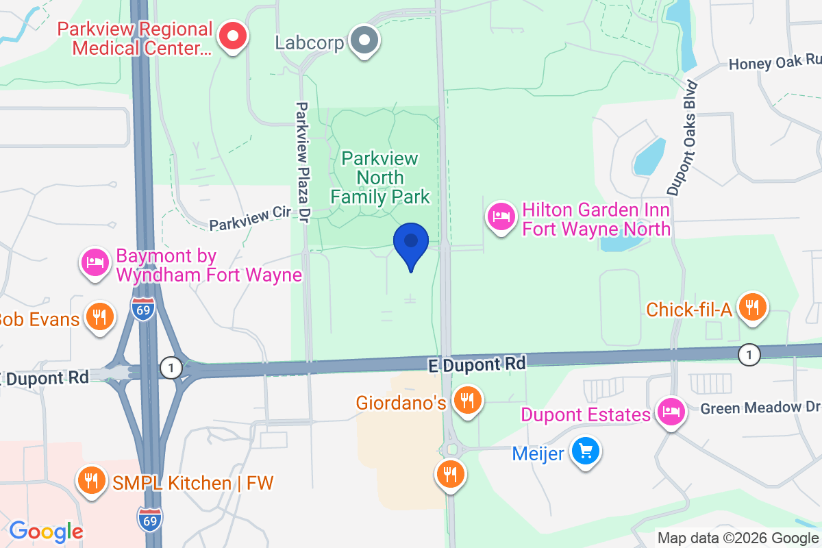 Map showing the location of Manchester University in Fort Wayne, Indiana