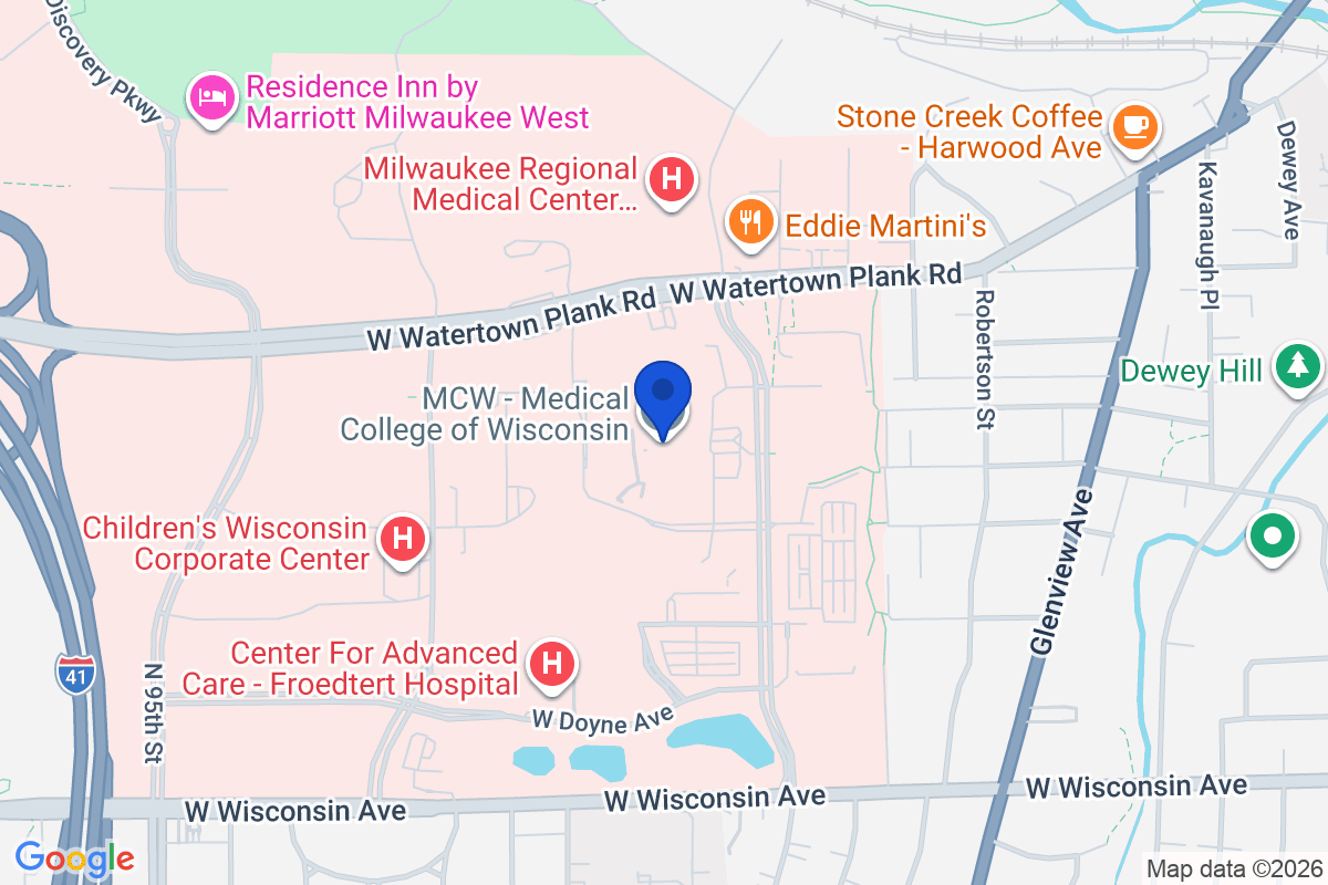 Map showing the location of Medical College of Wisconsin in Milwaukee, Wisconsin