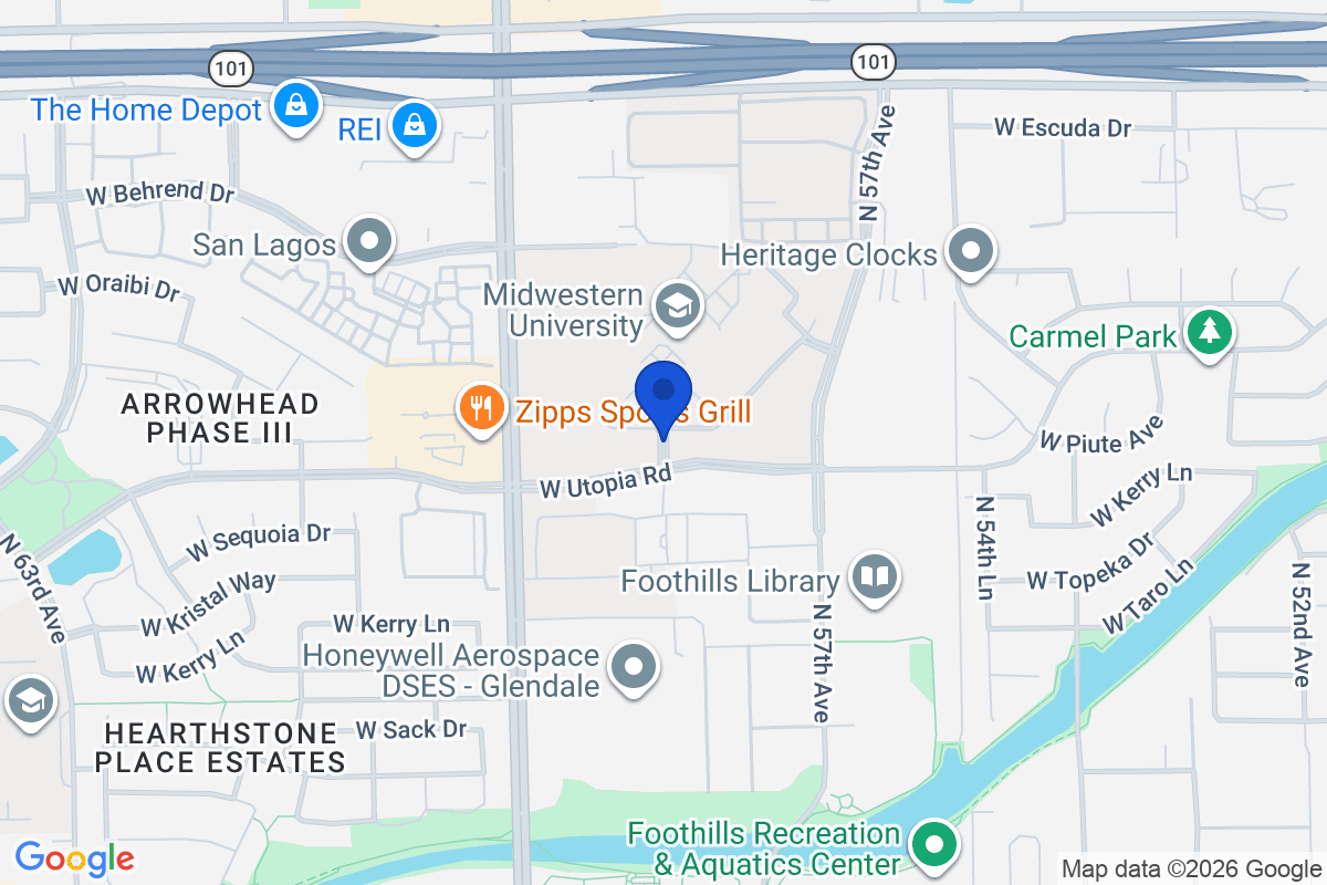 Map showing the location of Midwestern University – Glendale Campus in Glendale, Arizona