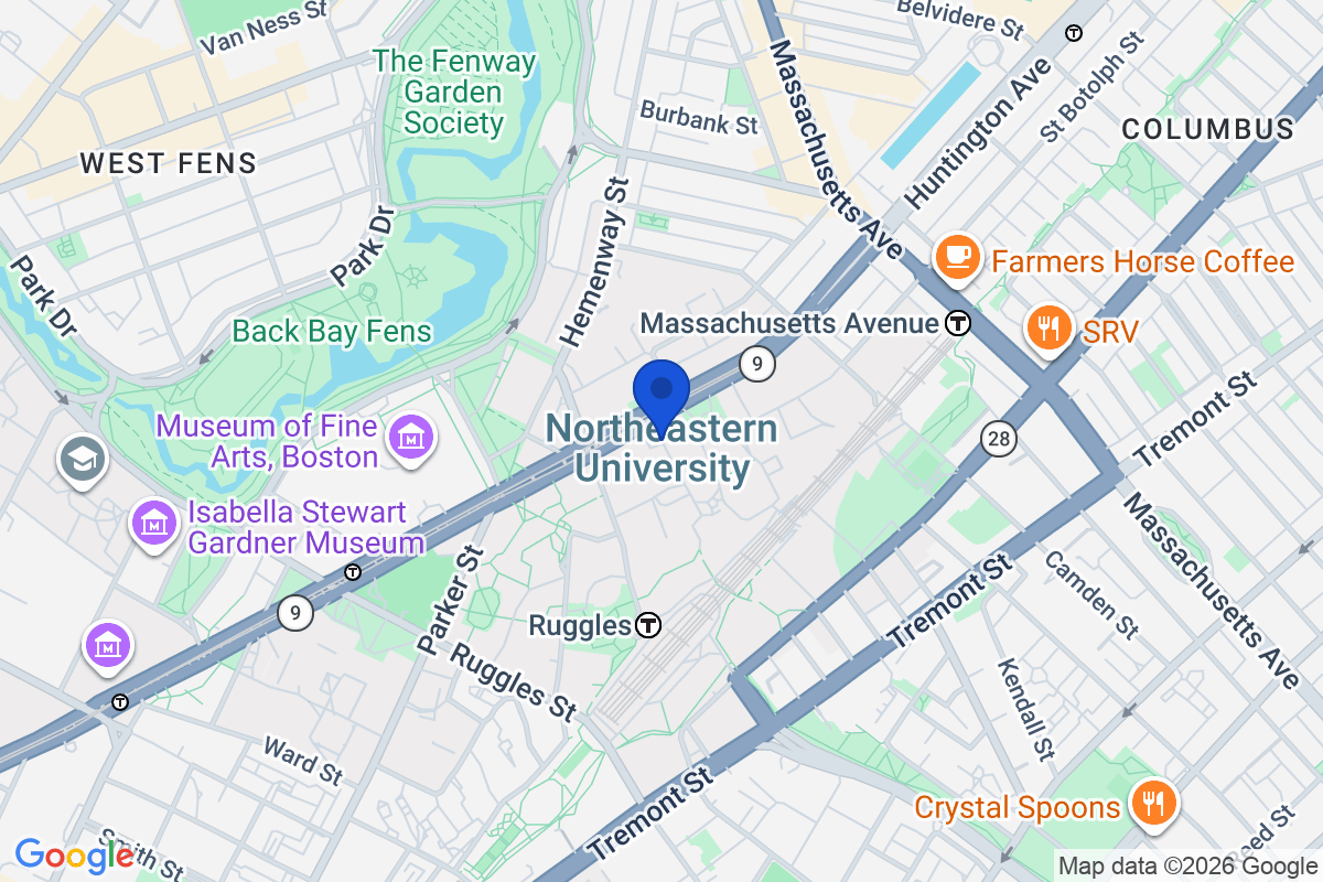 Map showing the location of Northeastern University (PharmD only) in Boston, Massachusetts