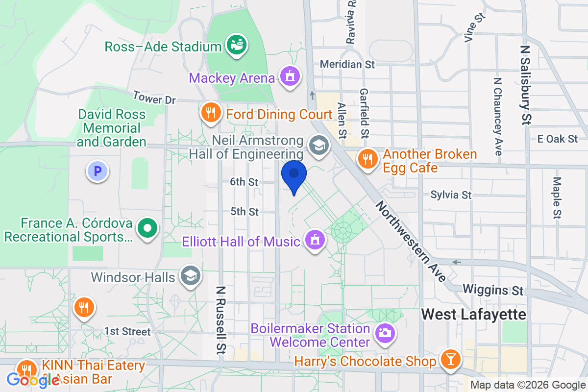 Map showing the location of Purdue University in West Lafayette, Indiana
