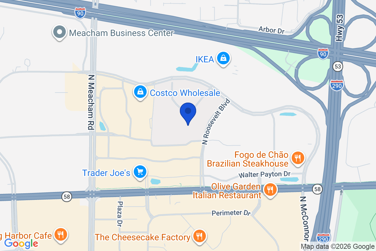 Map showing the location of Roosevelt University in Schaumburg, Illinois