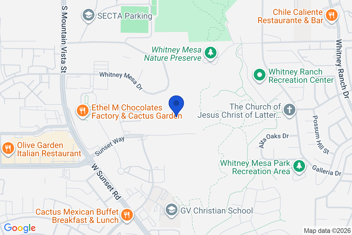 Map showing the location of Roseman University of Health Sciences in Henderson, Nevada