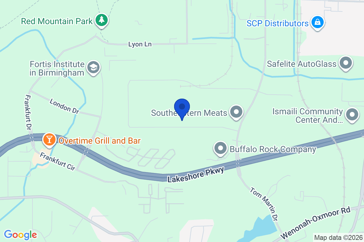 Map showing the location of Samford University in Birmingham, Alabama
