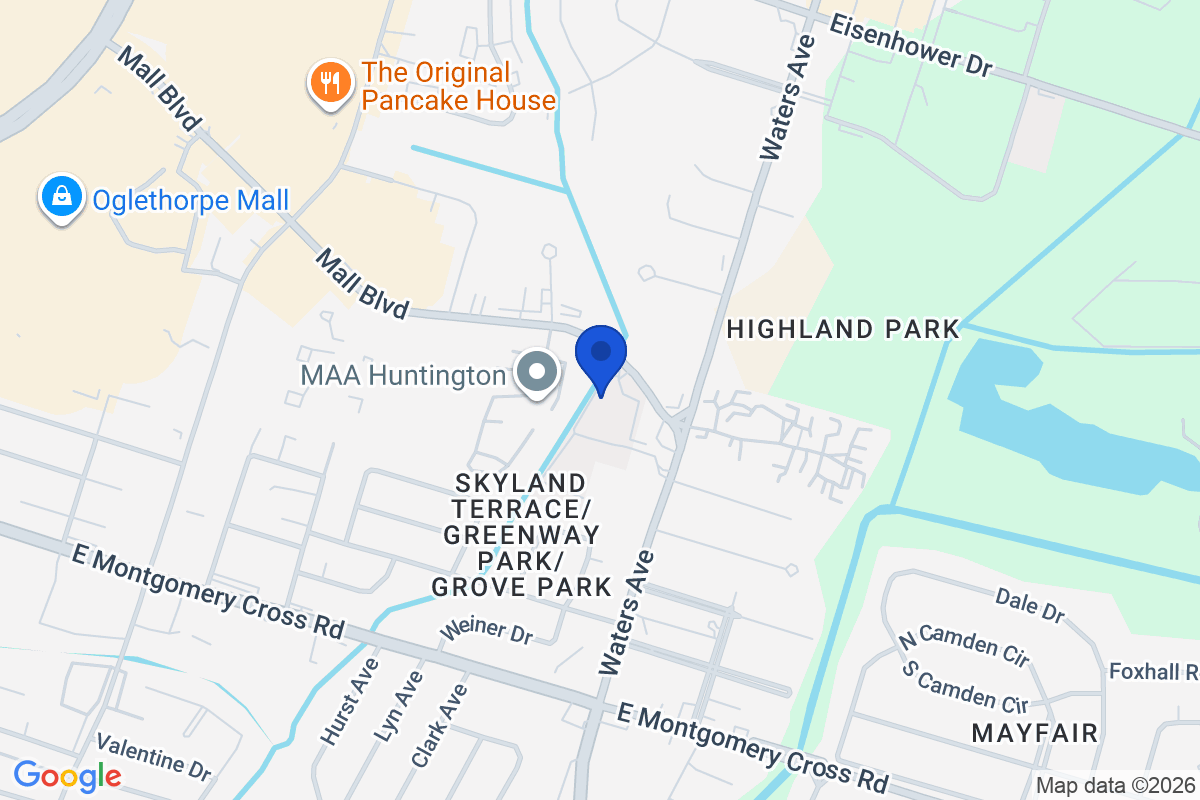 Map showing the location of South University (GA) in Savannah, Georgia
