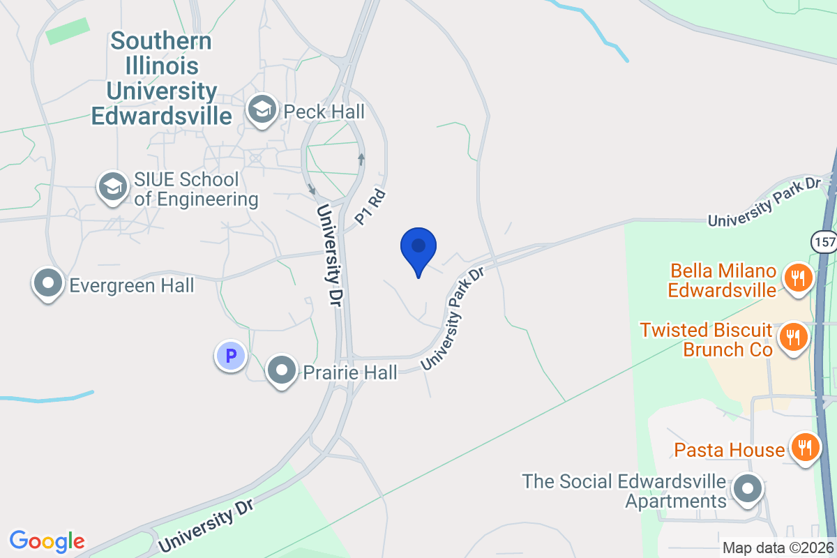 Map showing the location of Southern Illinois University Edwardsville in Edwardsville, Illinois