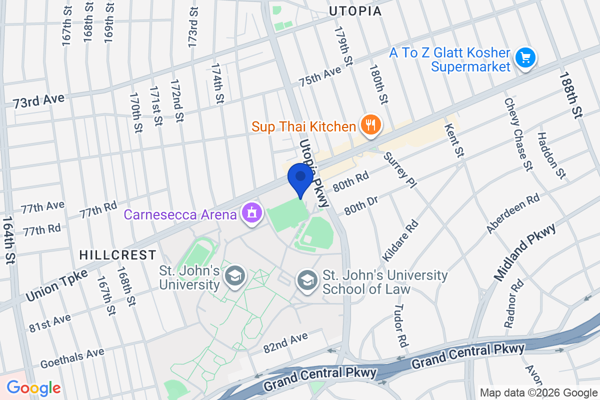 Map showing the location of St. John’s University in Queens, New York