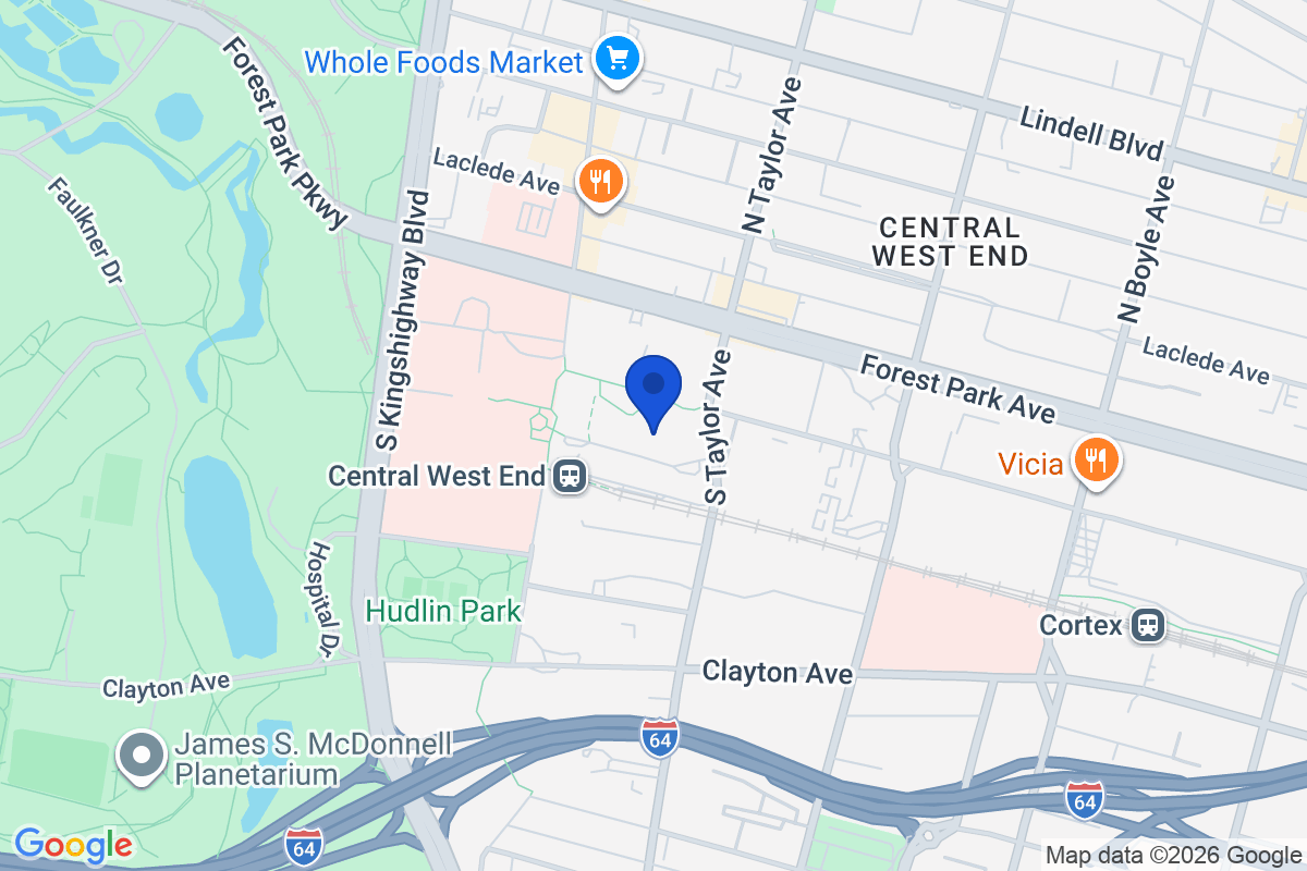Map showing the location of University of Health Sciences and Pharmacy in St. Louis in St Louis, Missouri