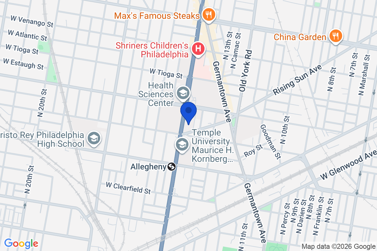 Map showing the location of Temple University of the Commonwealth System of Higher Education in Philadelphia, Pennsylvania