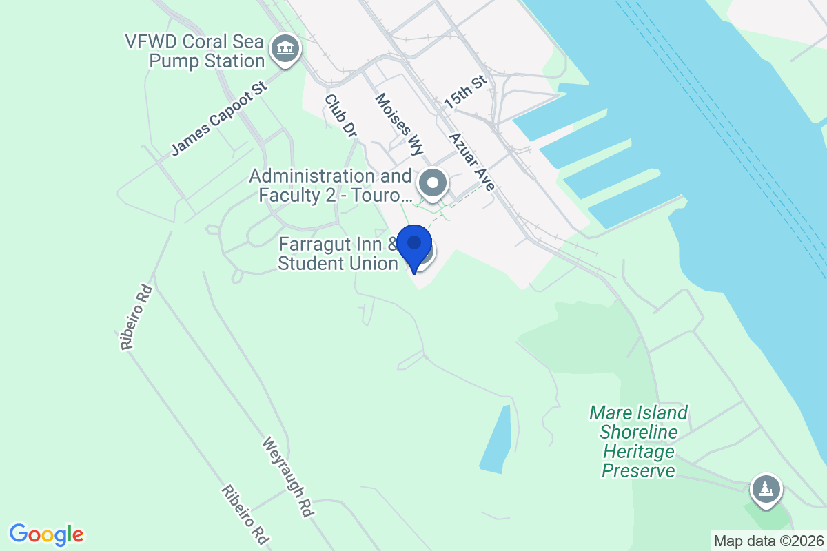 Map showing the location of Touro University, California in Vallejo, California