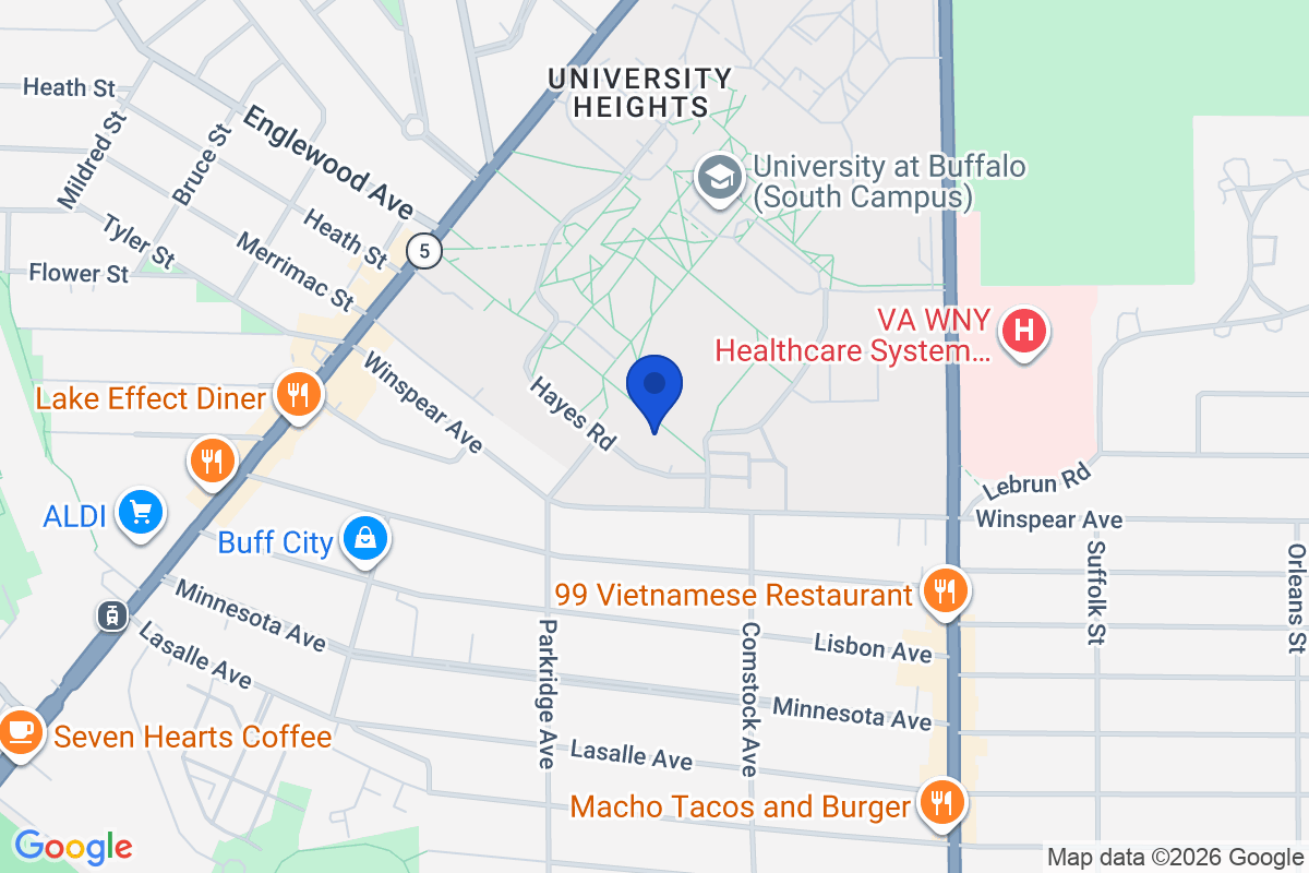 Map showing the location of University at Buffalo – SUNY in Buffalo, New York