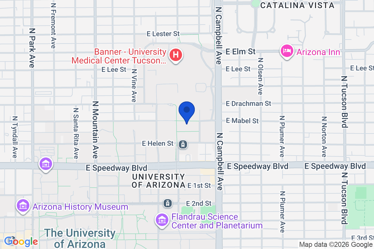 Map showing the location of The University of Arizona in Tucson, Arizona