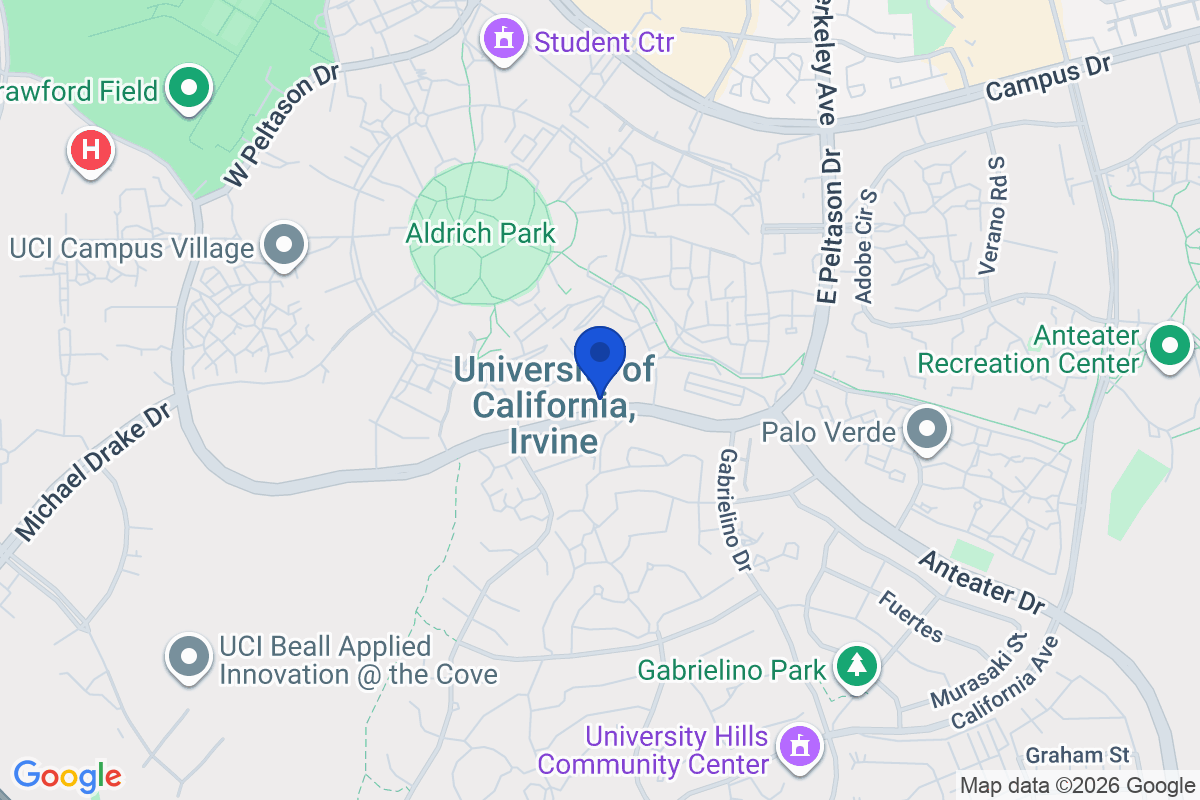Map showing the location of University of California, Irvine in Irvine, CA