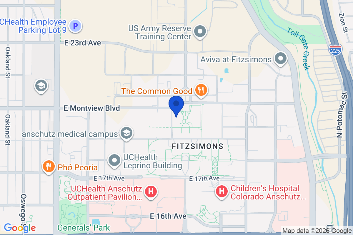 Map showing the location of University of Colorado in Aurora, Colorado
