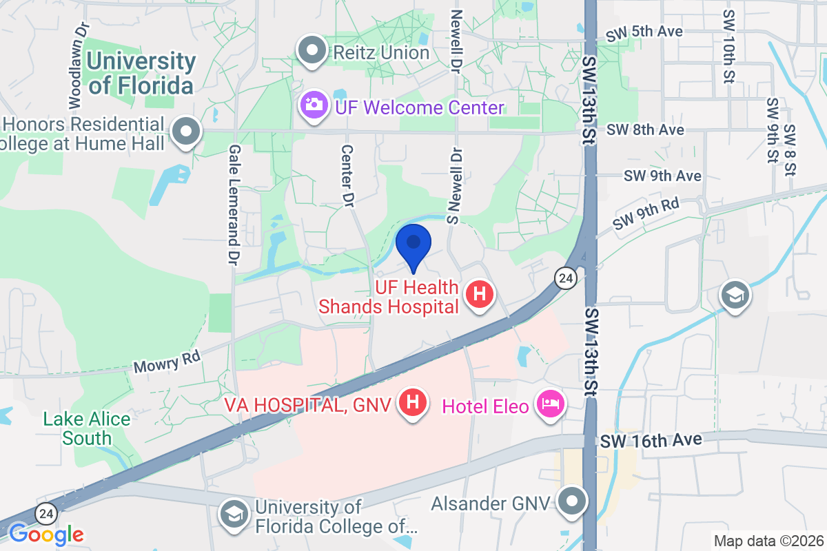 Map showing the location of University of Florida in Gainesville, Florida
