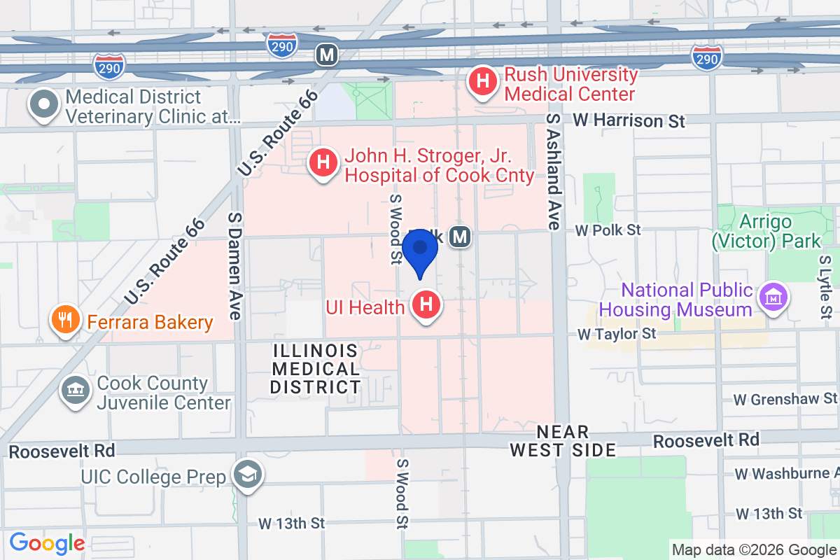 Map showing the location of University of Illinois Chicago in Chicago, Illinois