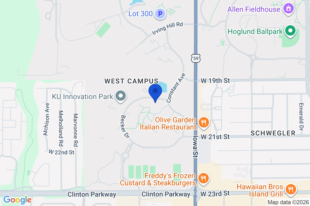 Map showing the location of University of Kansas in Lawrence, Kansas