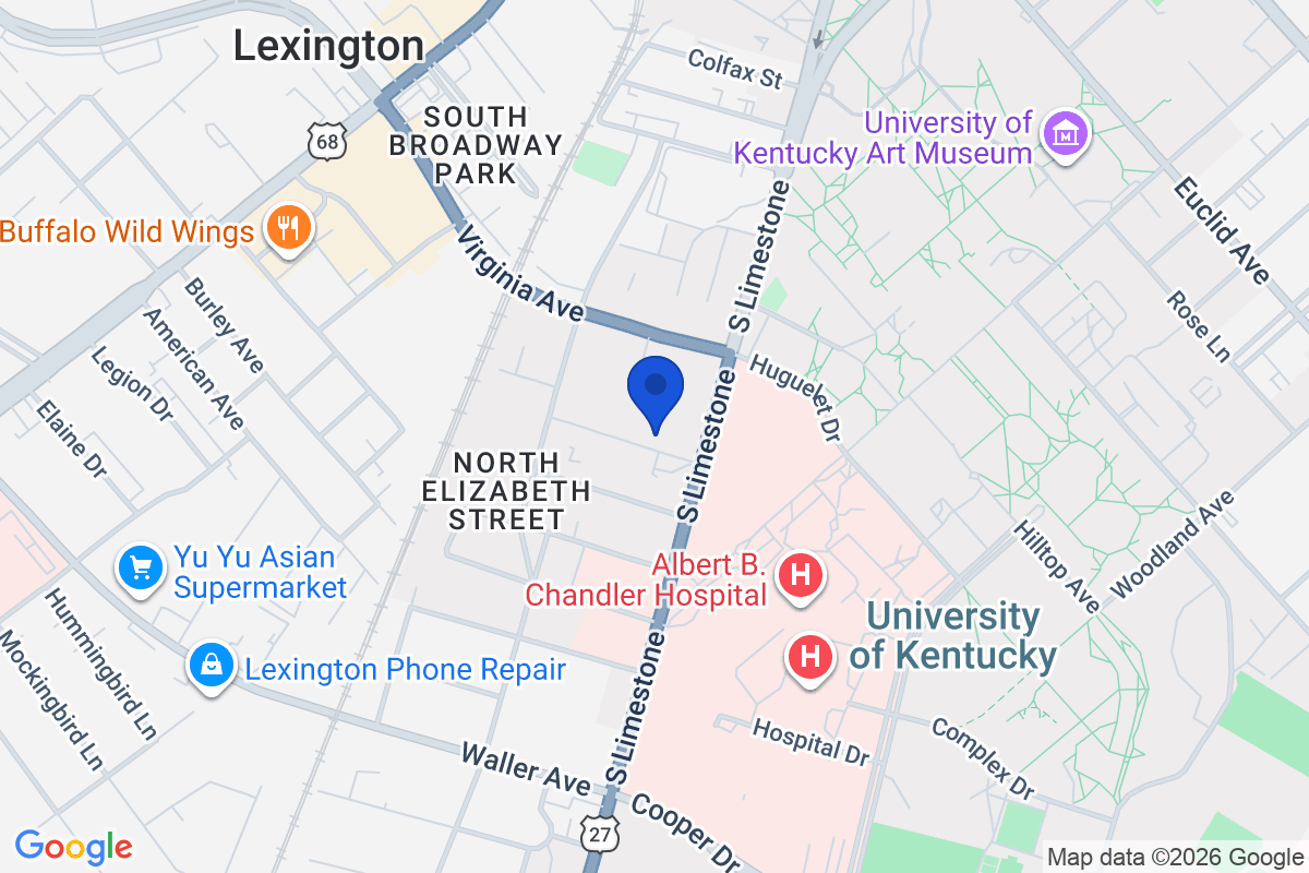 Map showing the location of University of Kentucky in Lexington, Kentucky