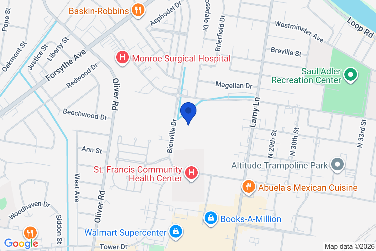 Map showing the location of University of Louisiana Monroe in Monroe, Louisiana