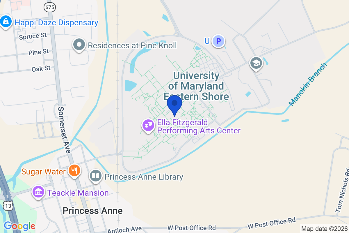 Map showing the location of University of Maryland Eastern Shore in Maryland, Maryland