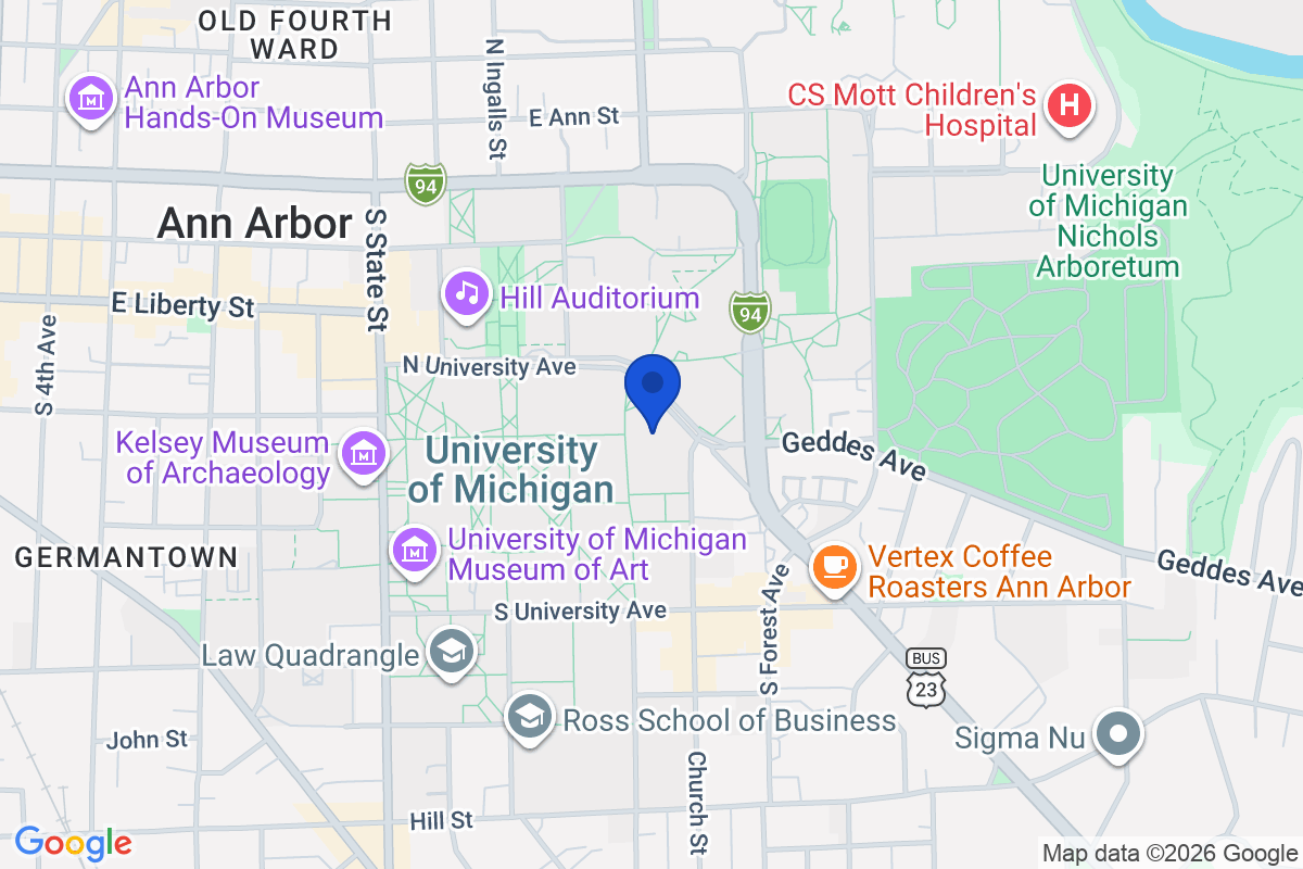 Map showing the location of University of Michigan in Ann Arbor, Michigan