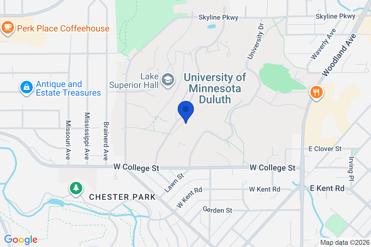 Map showing the location of University of Minnesota in Duluth, Minnesota