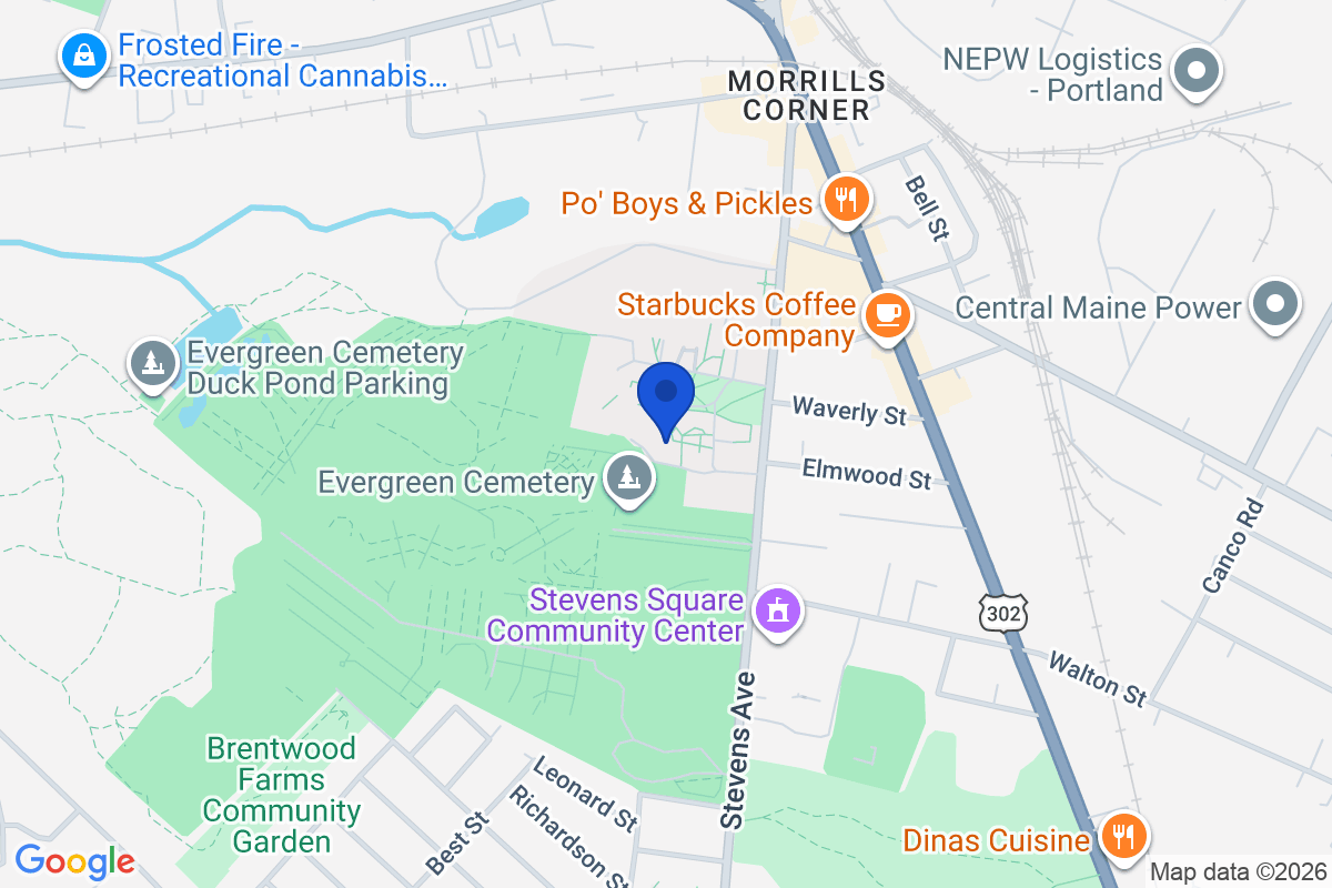 Map showing the location of University of New England in Portland, Maine