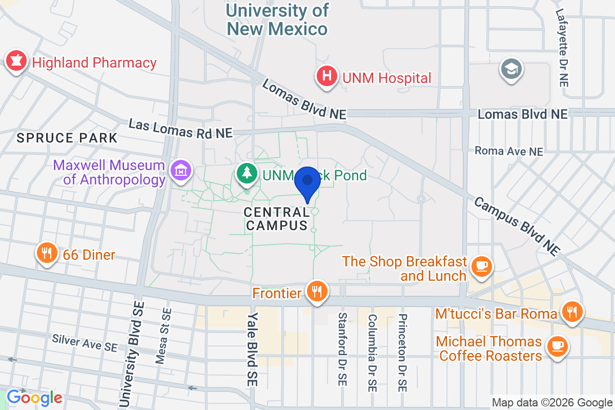 Map showing the location of University of New Mexico in Albuquerque, New Mexico