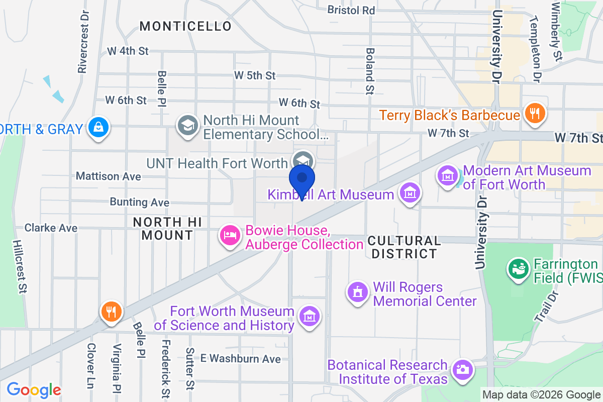 Map showing the location of University of North Texas Health Science Center in Fort Worth, Texas