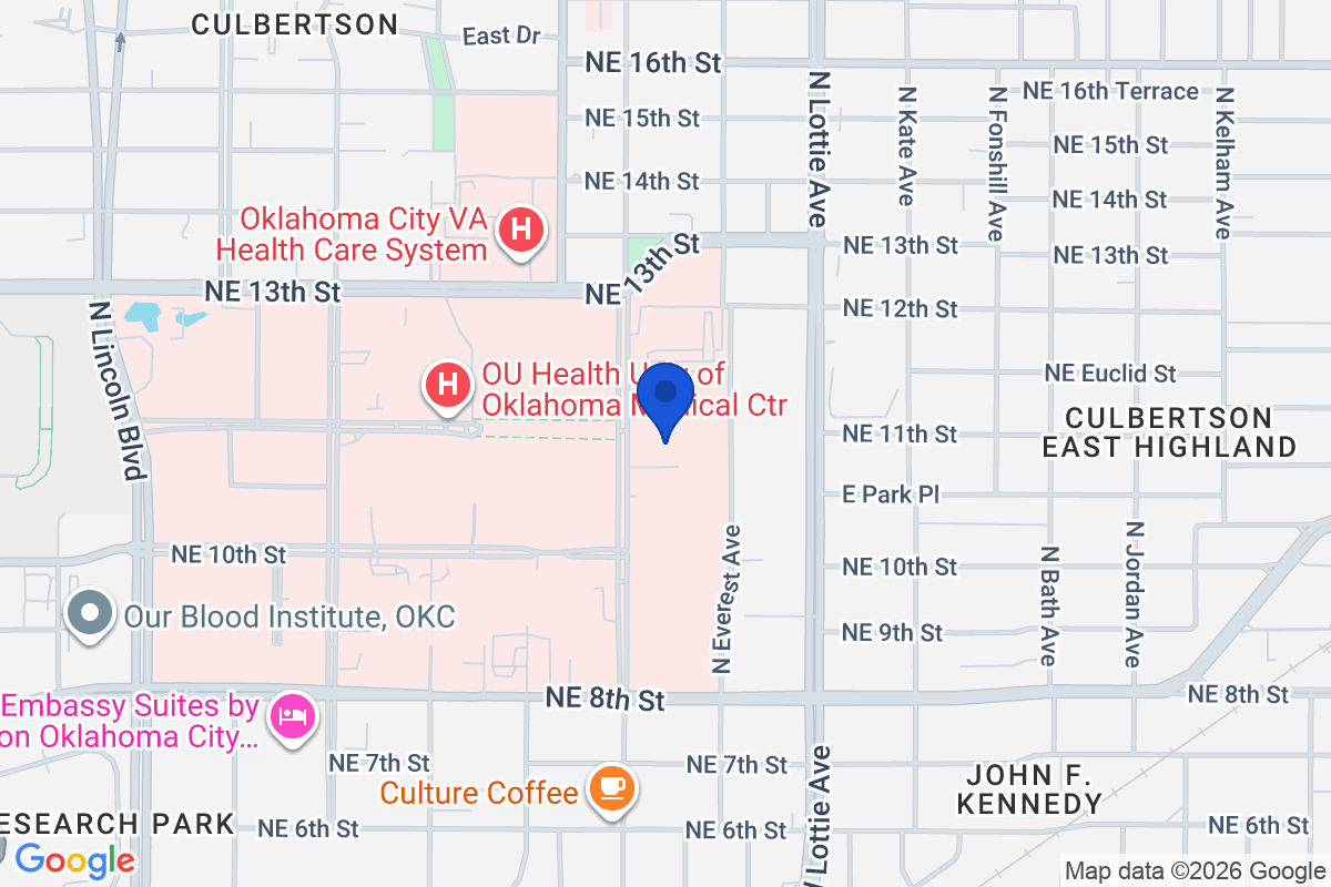 Map showing the location of University of Oklahoma in Oklahoma City, Oklahoma
