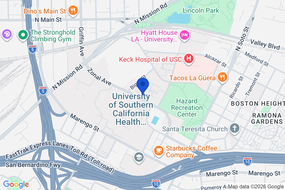 Map showing the location of University of Southern California in Los Angeles, California