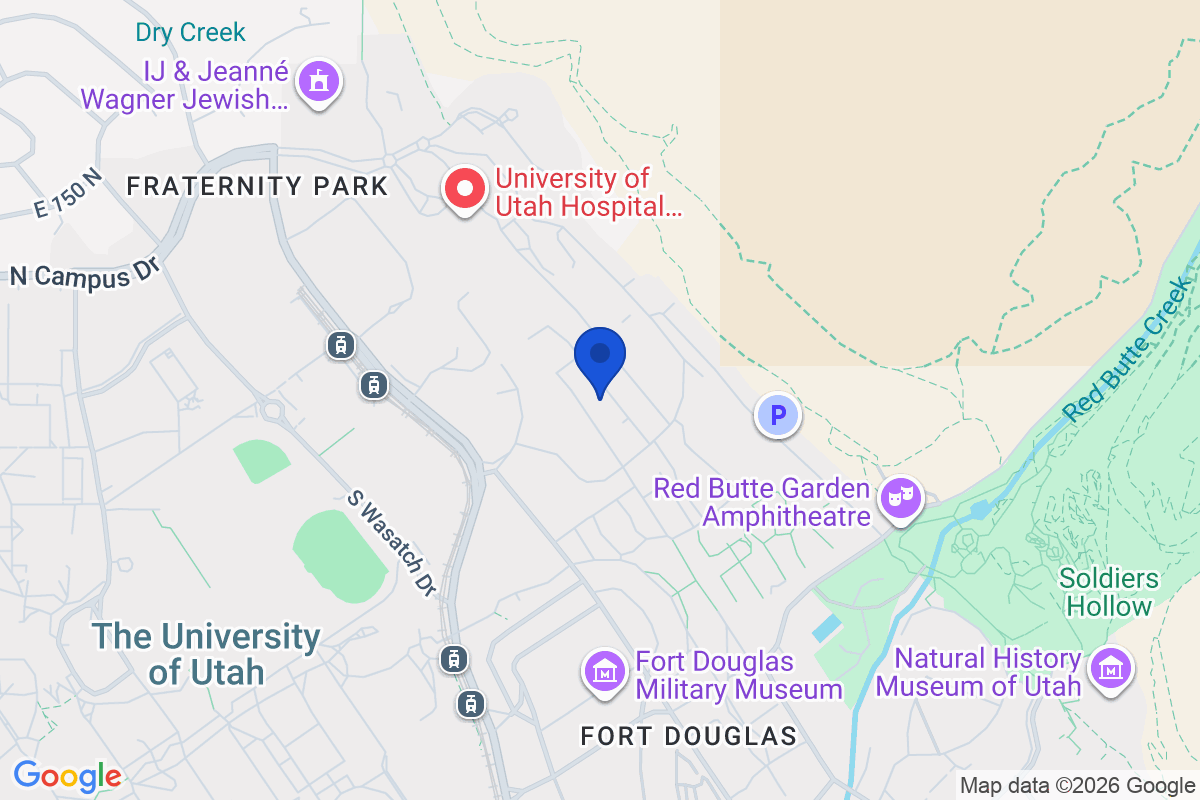Map showing the location of University of Utah in Salt Lake City, Utah