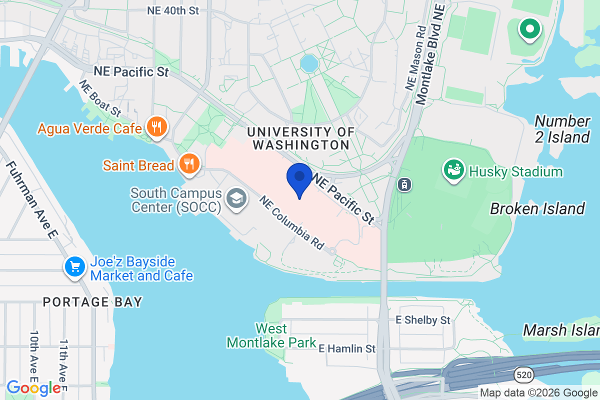 Map showing the location of University of Washington in Seattle, Washington
