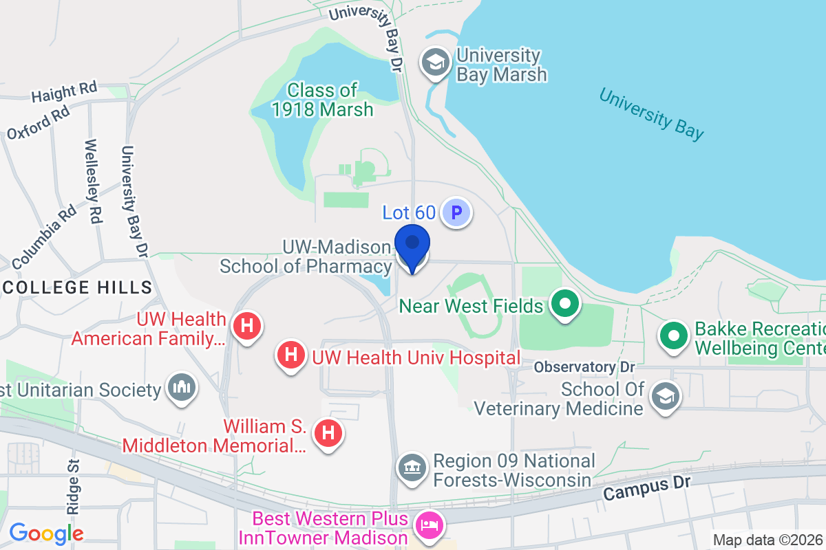 Map showing the location of University of Wisconsin – Madison in Madison, Wisconsin