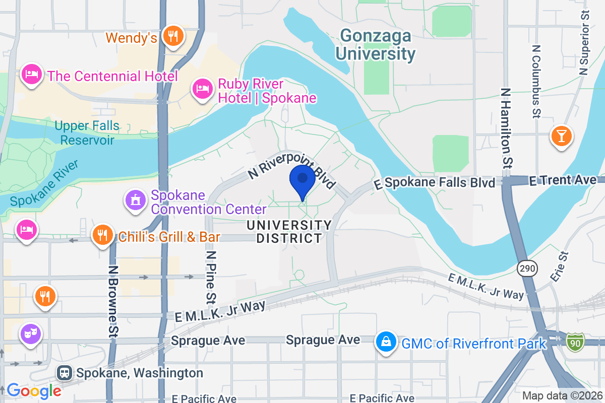 Map showing the location of Washington State University in Spokane, Washington