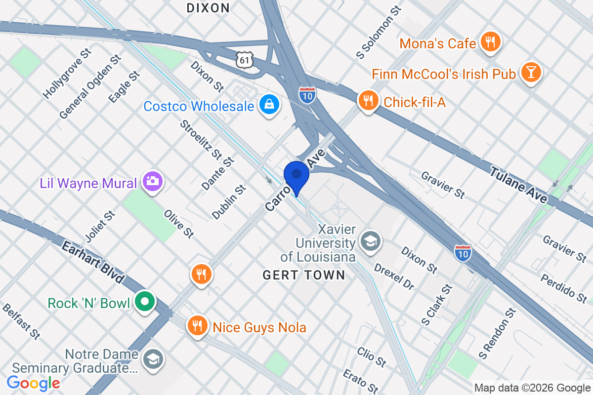 Map showing the location of Xavier University of Louisiana in New Orleans, Louisiana