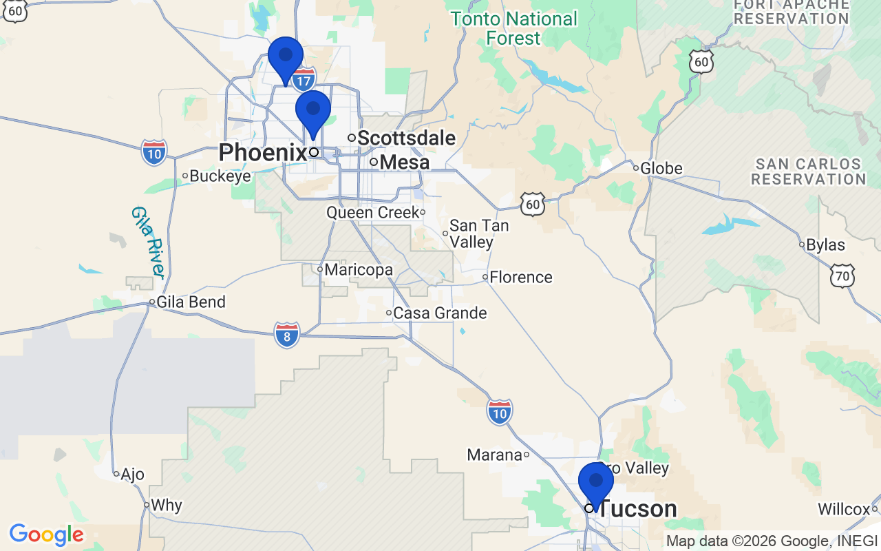 Map of the 3 pharmacy school campuses in Arizona