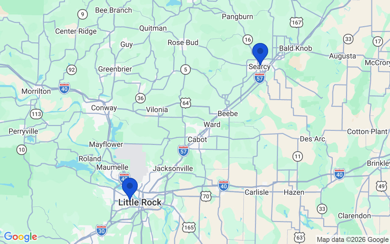 Map of the 2 pharmacy school campuses in Arkansas
