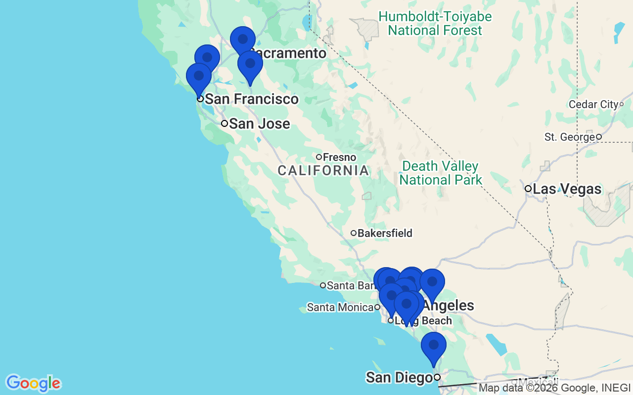 Map of the 14 pharmacy school campuses in California